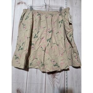 Bentley Womens Tan Floral Print Elastic Waist Linen Cotton Shorts 2X Vintage‎